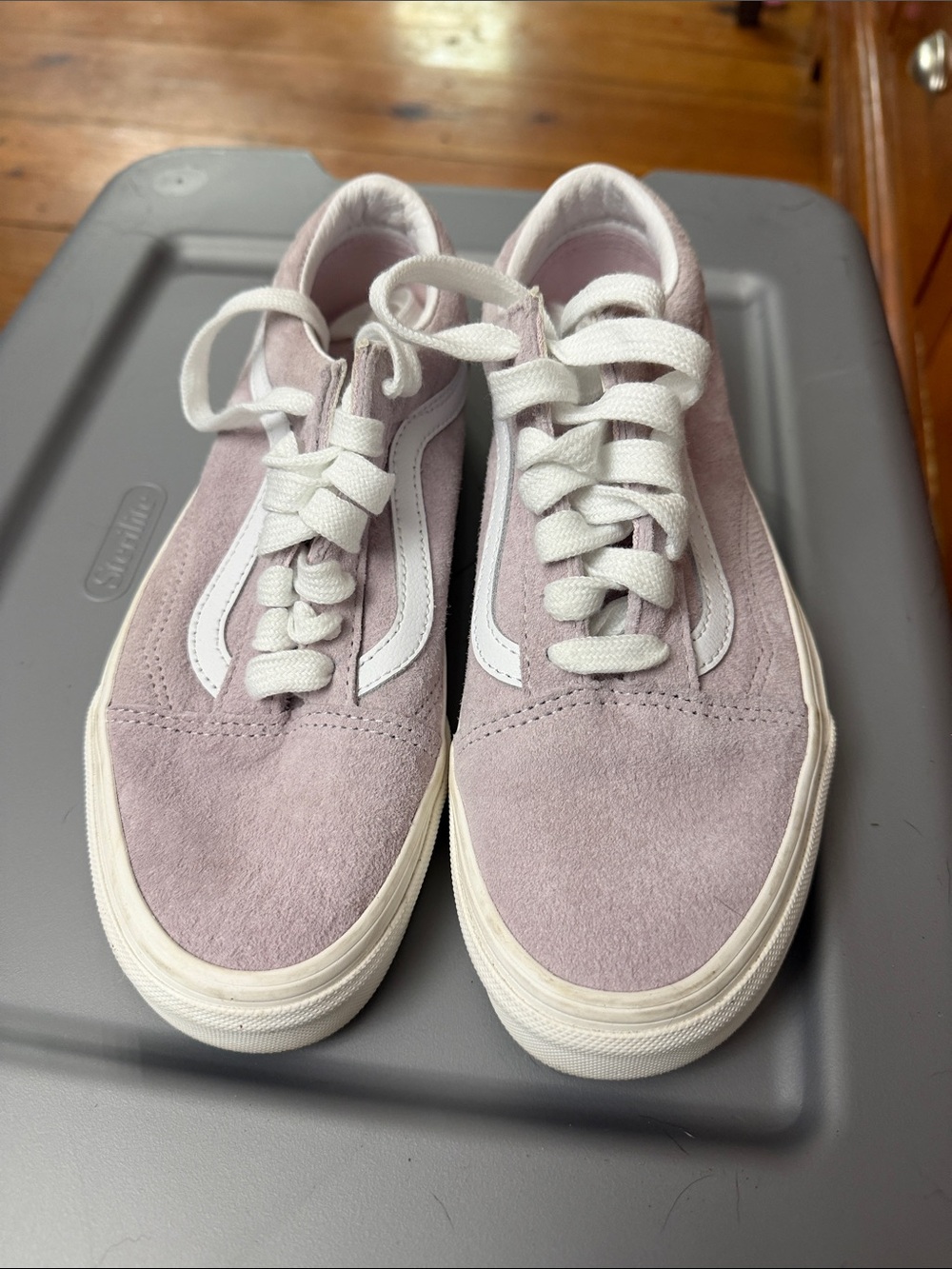 Vans Women’s Low-Top Suede Sneakers in Light Mauve with White Stripe